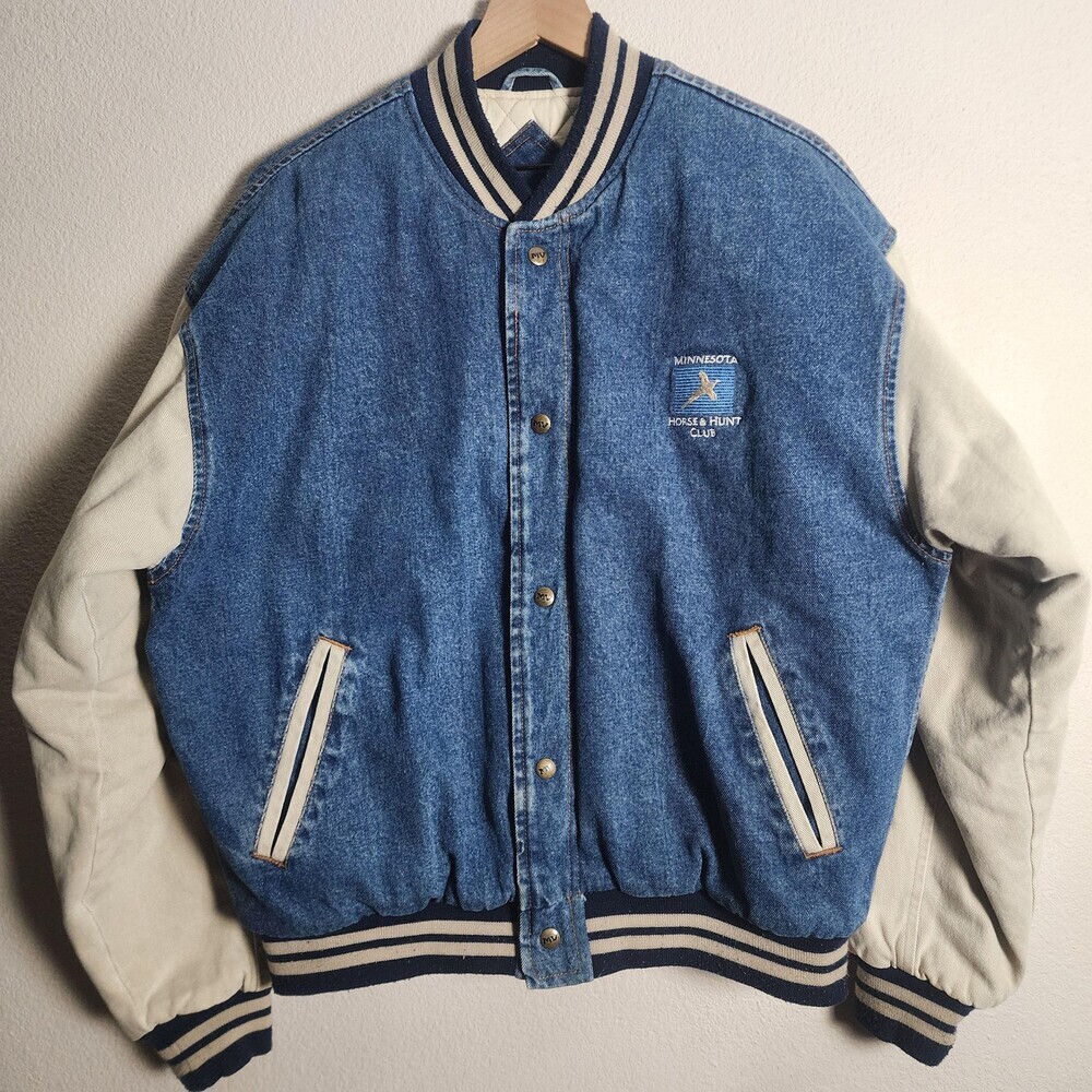 MV Sport Jacket Mens Medium Blue Denim Minnesota Horse Hunt Club Varsity Snap